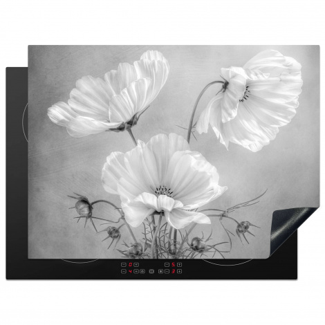 Herdabdeckplatte - Stilleben - Blumen - Schwarz und weiß - Mohn - Botanisch