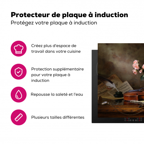 Protège-plaque à induction - Violon - Roses - Rose - Fleurs - Nature morte-3