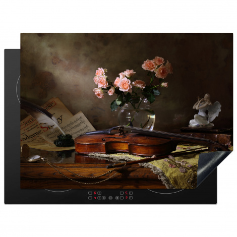 Herdabdeckplatte - Violine - Rosen - Rosa - Blumen - Stilleben