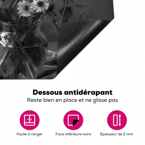 Protège-plaque à induction - Bouquet - Fleurs - Peinture à l'huile - Nature morte - Noir - Blanc-4
