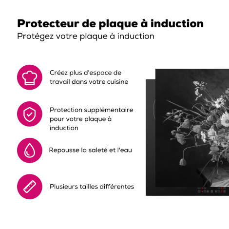 Protège-plaque à induction - Bouquet - Fleurs - Peinture à l'huile - Nature morte - Noir - Blanc-3