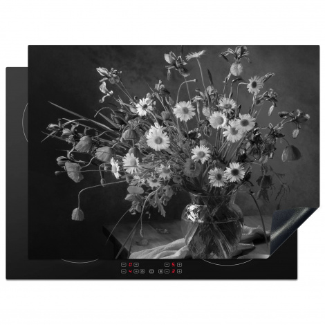 Herdabdeckplatte - Blumenstrauß - Blumen - Ölgemälde - Stilleben - Schwarz - Weiß