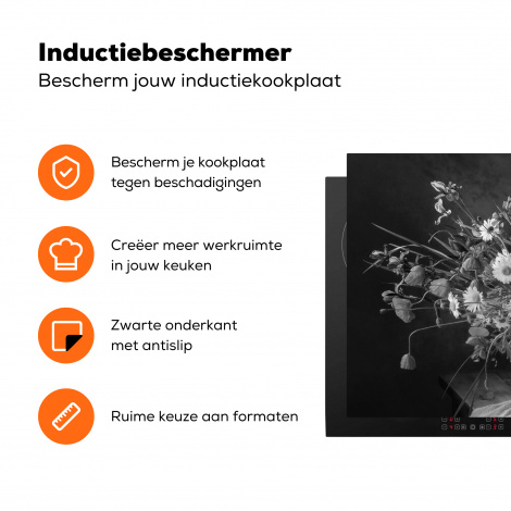Inductiebeschermer - Boeket - Bloemen - Olieverf - Stilleven - Zwart - Wit-3