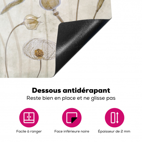Protège-plaque à induction - Fleurs - Aquarelle - Nature morte - Brun - Vintage-4