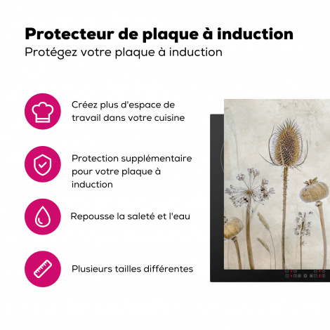 Protège-plaque à induction - Fleurs - Aquarelle - Nature morte - Brun - Vintage-3