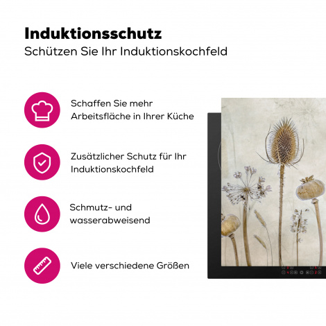 Herdabdeckplatte - Blumen - Aquarell - Stilleben - Braun - Vintage-3
