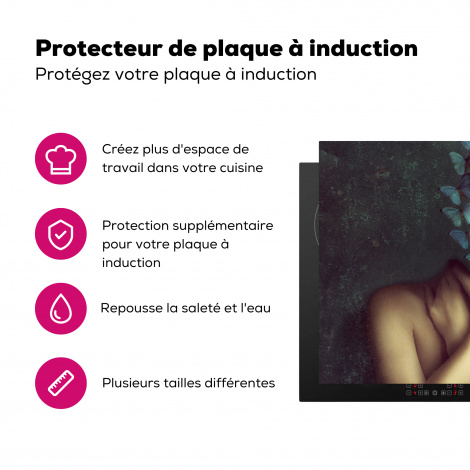 Protège-plaque à induction - Torse - Nature morte - Papillons - Bleu-3