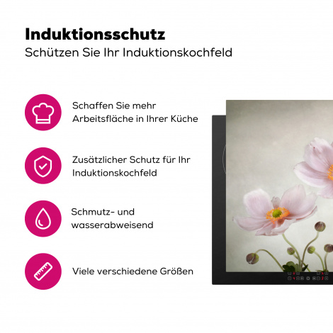 Herdabdeckplatte - Blumen - Stillleben - Ölfarbe - Mohn - Rosa-3