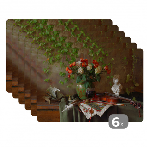 Premium placemats (6 stuks) - Bloemen - Viool - Stilleven - 45x30 cm-1