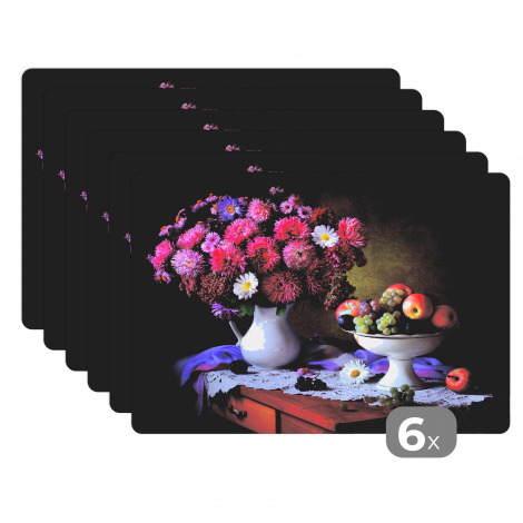 Premium placemats (6 stuks) - Fruitschaal - Stilleven - Bloemen - 45x30 cm-thumbnail-1