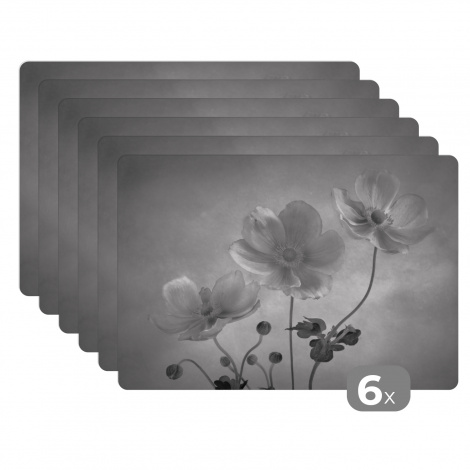 Premium placemats (6 stuks) - Stilleven - Zwart - Wit - Bloemen - 45x30 cm-1
