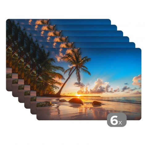 Premium placemats (6 stuks) - Strand - Zee - Palmboom - Zonsondergang - 45x30 cm-1