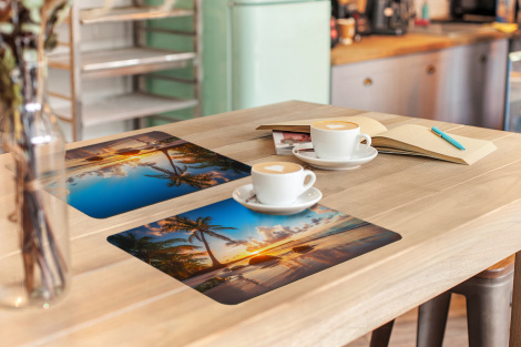 Premium placemats (6 stuks) - Strand - Zee - Palmboom - Zonsondergang - 45x30 cm-3