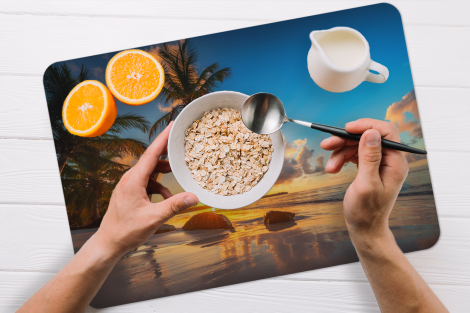 Premium placemats (6 stuks) - Strand - Zee - Palmboom - Zonsondergang - 45x30 cm-2