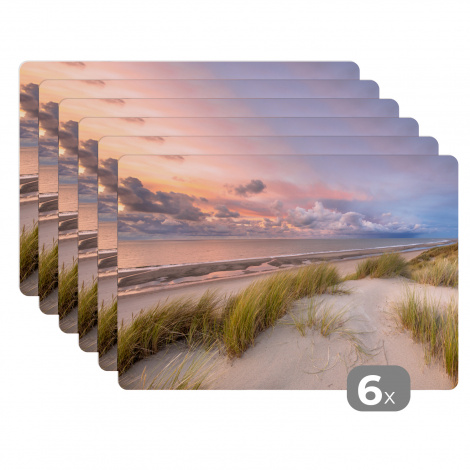 Premium placemats (6 stuks) - Strand - Zee - Duin - Nederland - Roze - 45x30 cm