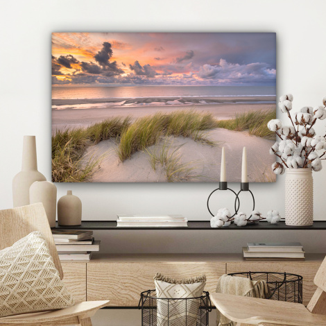 Leinwandbild - Sonnenuntergang - Düne - Strand - Pflanzen - Meer-3