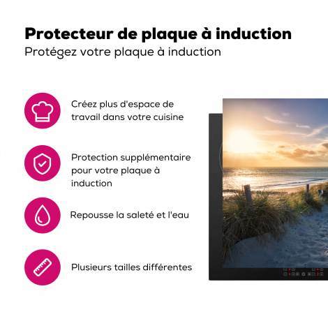 Protège-plaque à induction - Coucher de soleil - Plage - Dune - Herbe - Banc-3