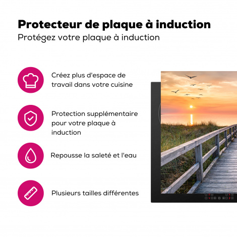 Protège-plaque à induction - Coucher de soleil - Mer - Chemin - Herbe - Dune - Oiseaux-3