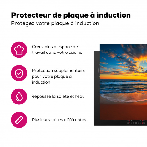 Protège-plaque à induction - Mer - Coucher de soleil - Plage - Nuages - Orange-3