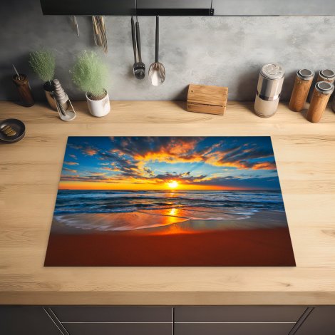 Herdabdeckplatte - Meer - Sonnenuntergang - Strand - Wolken - Orange-2
