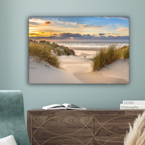 Canvas schilderij - Strand - Duin - Gras - Zonsondergang - Zee-4