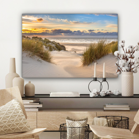 Canvas schilderij - Strand - Duin - Gras - Zonsondergang - Zee-3