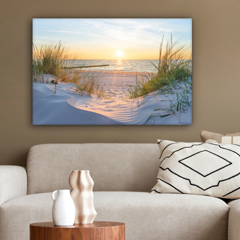 Canvas schilderij - Strand - Zon - Duin - Gras - Zand - Horizon-2
