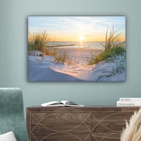 Canvas schilderij - Strand - Zon - Duin - Gras - Zand - Horizon-4