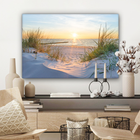 Canvas schilderij - Strand - Zon - Duin - Gras - Zand - Horizon-3