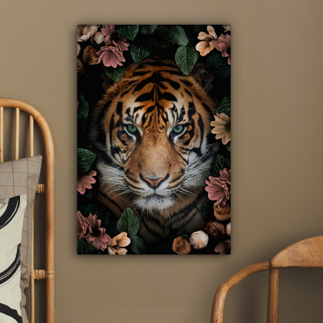 Canvas schilderij - Tijger - Bloemen - Bladeren-2