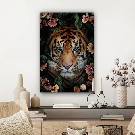 Canvas schilderij - Tijger - Bloemen - Bladeren-3