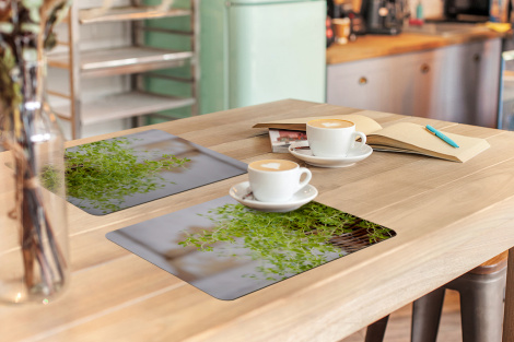 Premium placemats (6 stuks) - Rieten mand met de lichtgroene tijm planten op een rustieke tafel - 45x30 cm-thumbnail-3