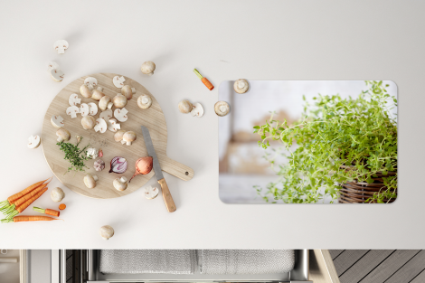 Premium placemats (6 stuks) - Rieten mand met de lichtgroene tijm planten op een rustieke tafel - 45x30 cm-thumbnail-4