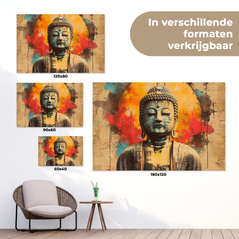 Tuinposter - Boeddha Beeld in Vurige Kleuren-5