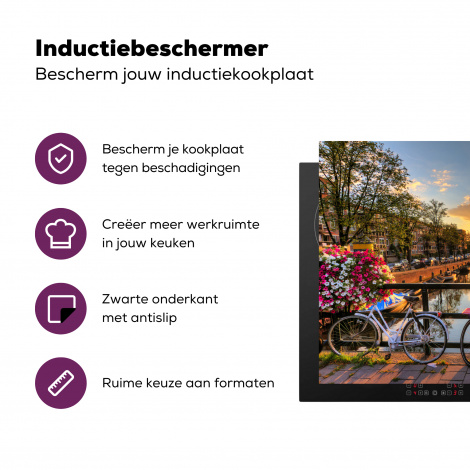 Inductiebeschermer - Amsterdam - Gracht - Zonsondergang - Bloemen - Fiets-3