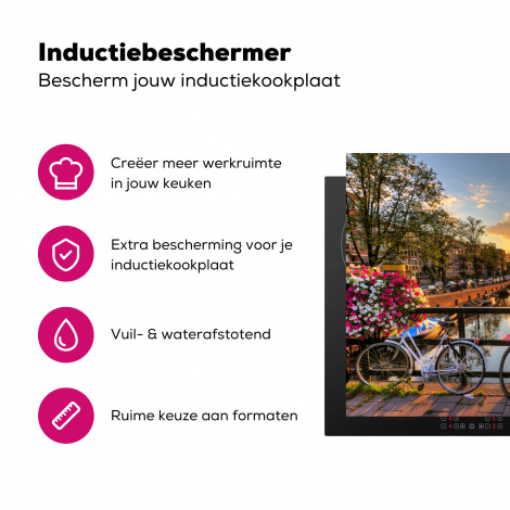 Inductiebeschermer - Amsterdam - Gracht - Zonsondergang - Bloemen - Fiets-3
