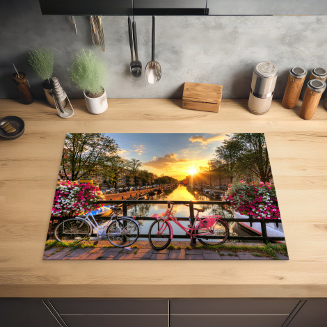 Inductiebeschermer - Amsterdam - Gracht - Zonsondergang - Bloemen - Fiets-2