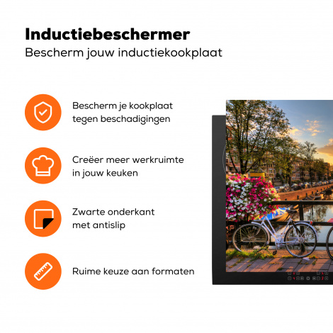 Inductiebeschermer - Amsterdam - Gracht - Zonsondergang - Bloemen - Fiets-3
