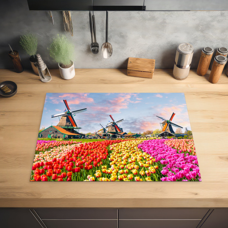 Inductiebeschermer - Molen - Tulpen - Bloemen - Regenboog - Hollands-2