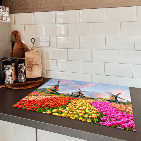 Inductiebeschermer - Molen - Tulpen - Bloemen - Regenboog - Hollands-5
