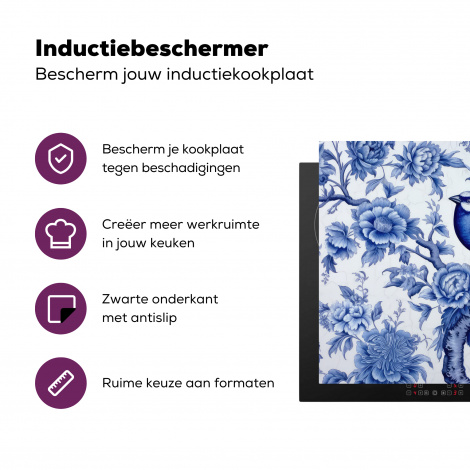 Inductiebeschermer - Vogel - Bloemen - Delfts blauw - Kunst - Hollands-3