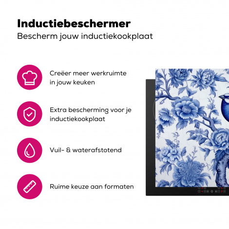 Inductiebeschermer - Vogel - Bloemen - Delfts blauw - Kunst - Hollands-3