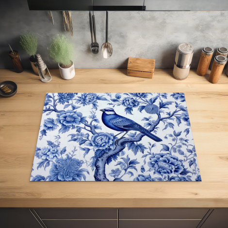 Inductiebeschermer - Vogel - Bloemen - Delfts blauw - Kunst - Hollands-2