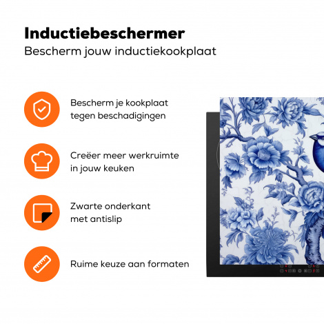 Inductiebeschermer - Vogel - Bloemen - Delfts blauw - Kunst - Hollands-3