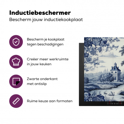 Inductiebeschermer - Landschap - Kasteel - Delfts blauw - Bloemen - Hollands-3