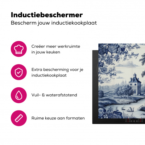 Inductiebeschermer - Landschap - Kasteel - Delfts blauw - Bloemen - Hollands-3