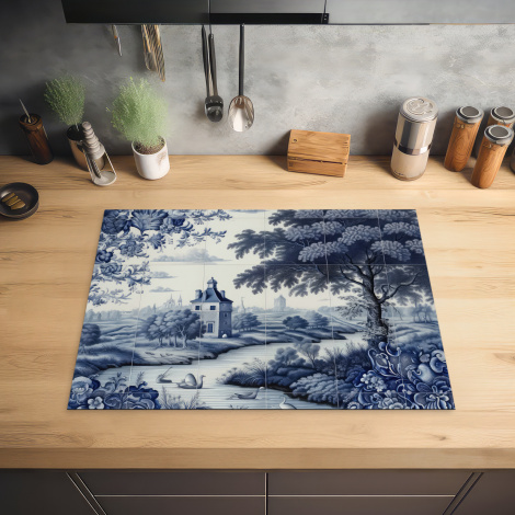 Inductiebeschermer - Landschap - Kasteel - Delfts blauw - Bloemen - Hollands-2