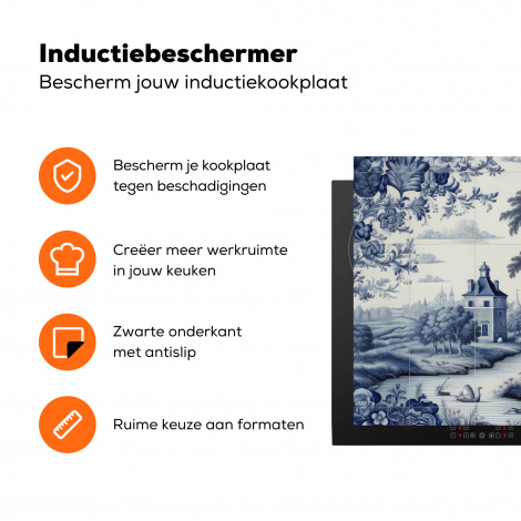 Inductiebeschermer - Landschap - Kasteel - Delfts blauw - Bloemen - Hollands-3