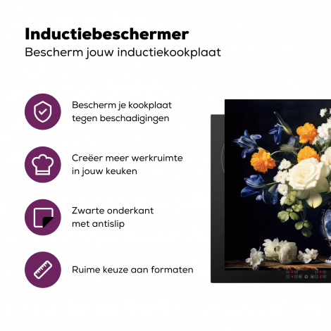 Inductiebeschermer - Bloemen - Stilleven - Rozen - Delfts blauw - Vaas-3