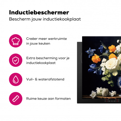 Inductiebeschermer - Bloemen - Stilleven - Rozen - Delfts blauw - Vaas-3